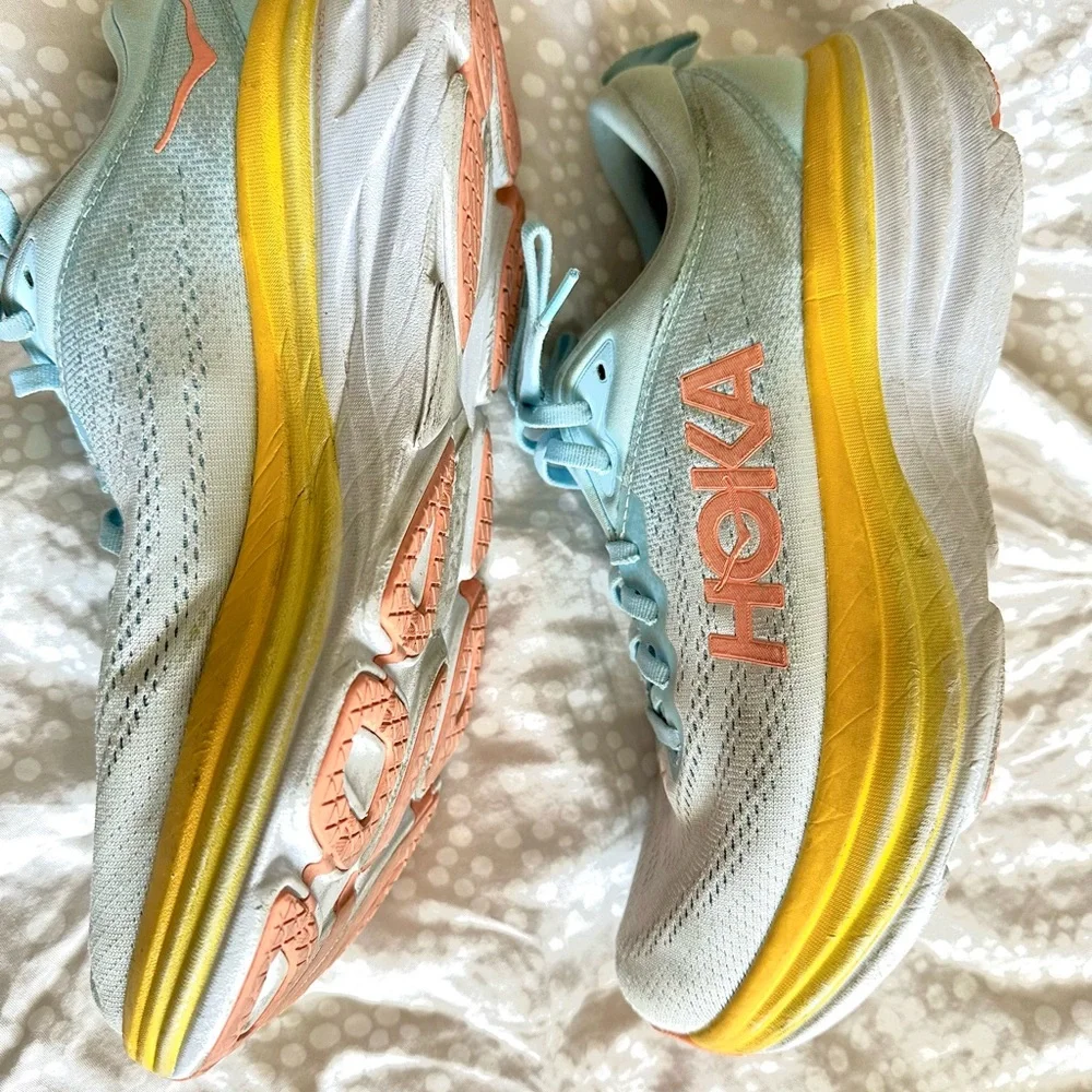 Hoka One One Blue and Yellow Running Shoes - Picture 4 of 6